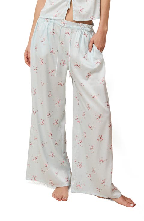 Fiocco Floral Print Satin Pajama Pants