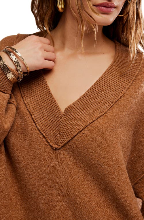 Free People Chelsea V-neck Tunic Sweater In Brown