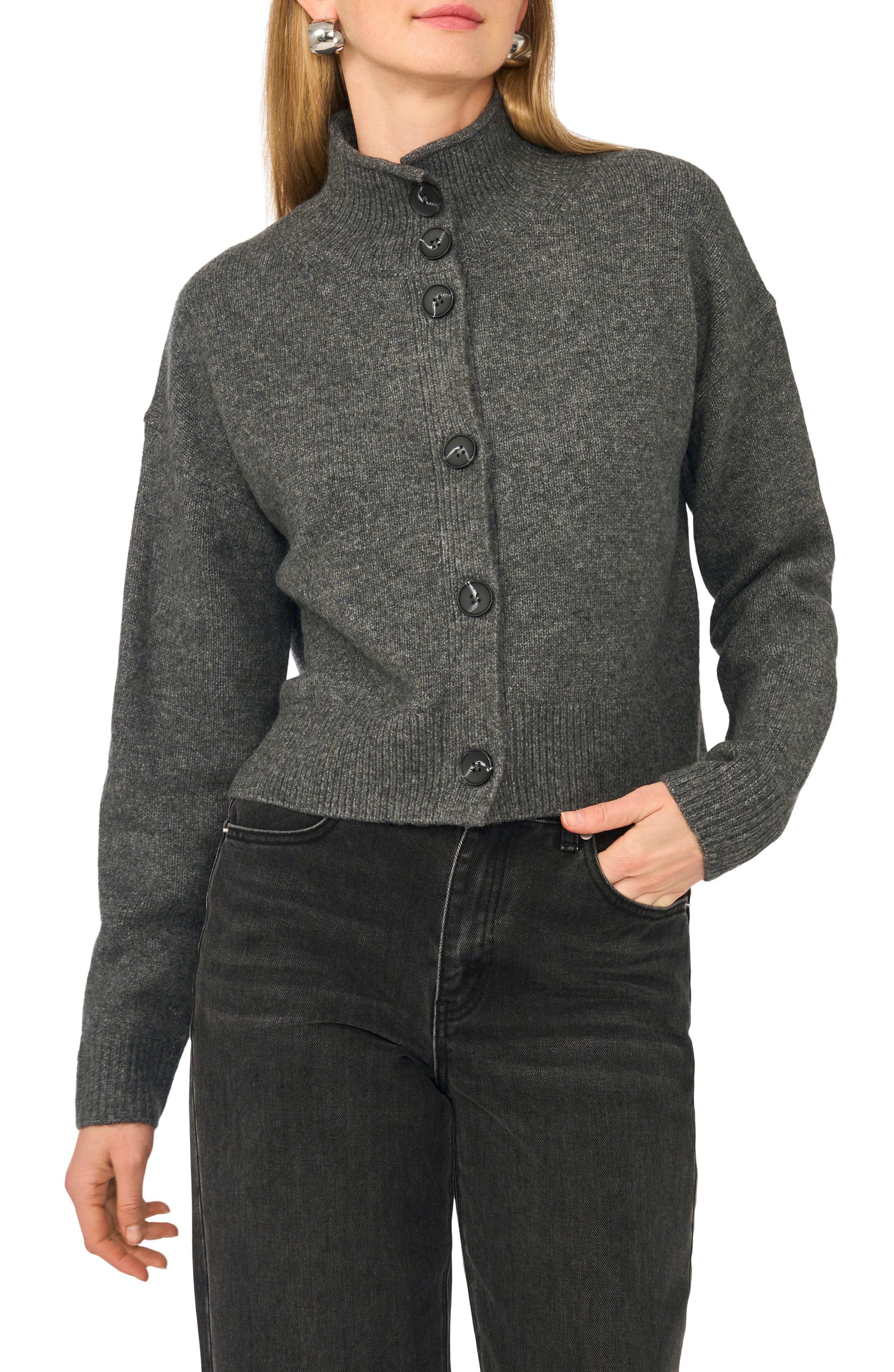 Button Mock Neck Cardigan