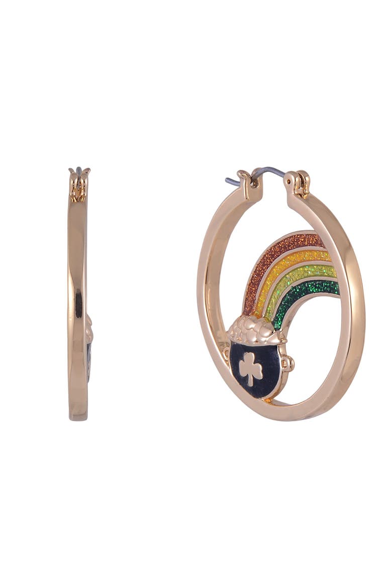 Pot Of Gold Hoop Earrings, Main, color, Green