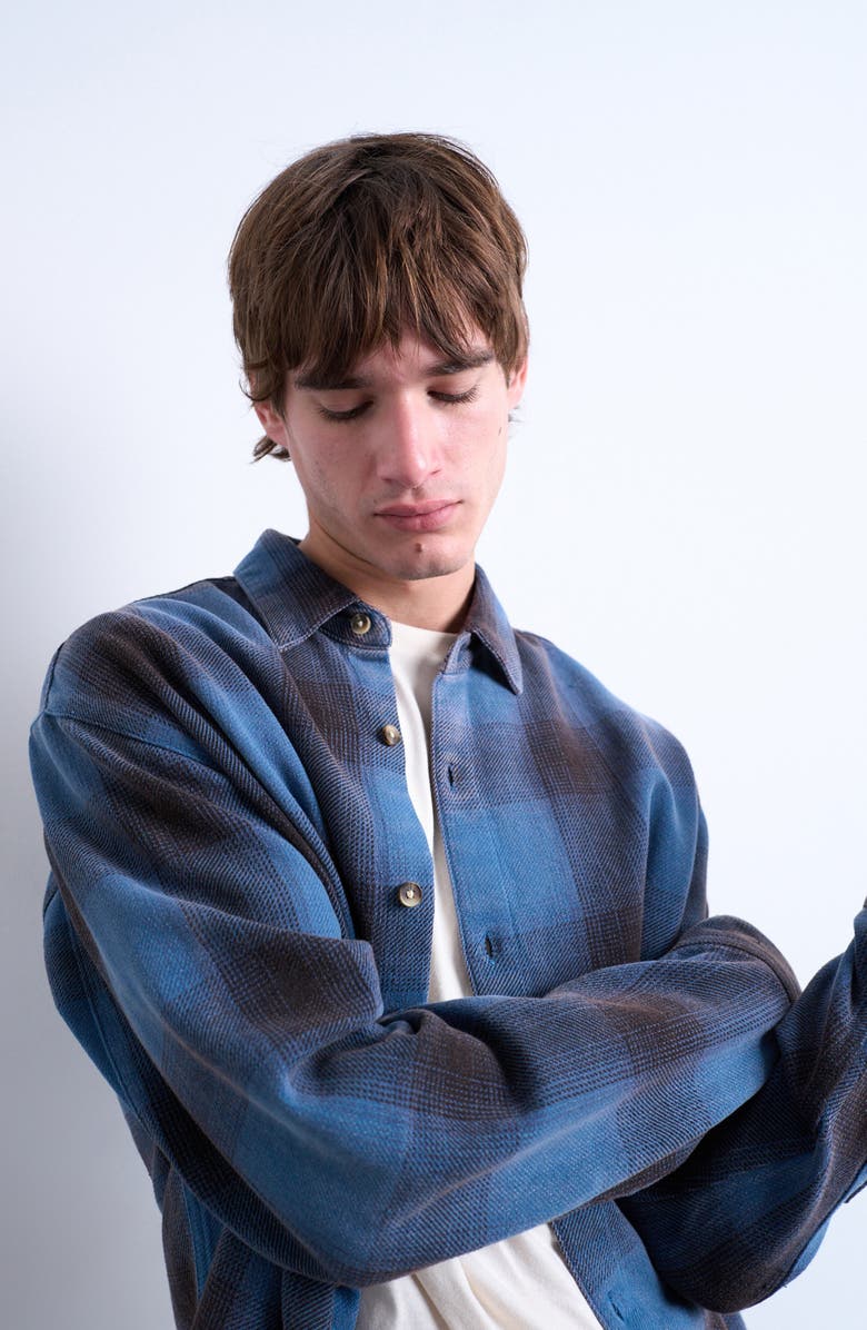 Topman Relaxed Plaid Shirt, Alternate, color, Medium Blue