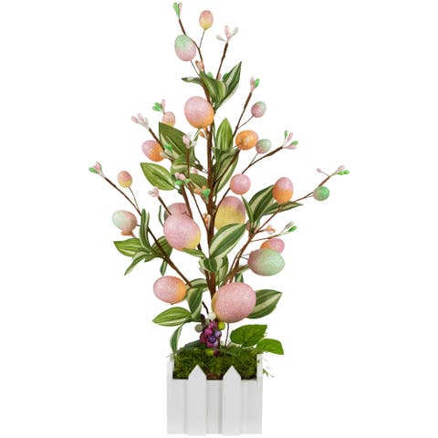 Artificial Potted Twig Tree with Easter Eggs - 18" - Pink