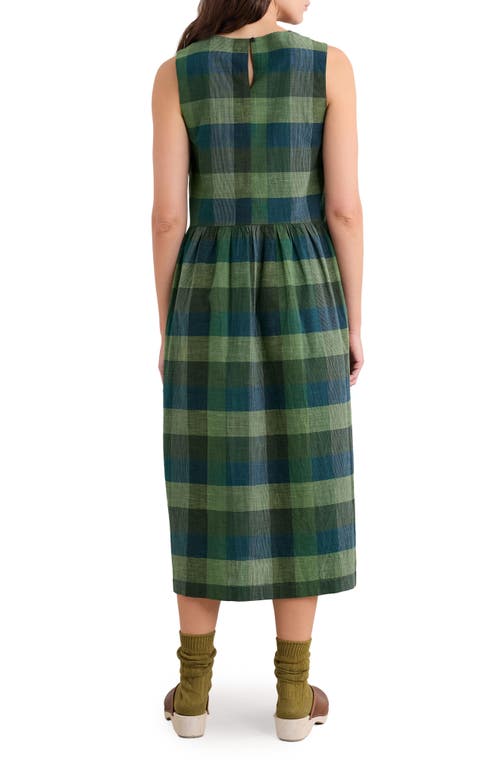Seasalt Cornwall Brouse Check Sleeveless Organic Cotton Midi Dress In Green