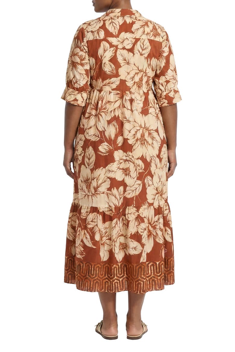 Floral Tiered A-Line Midi Dress, Alternate, color, RUST/ CREAM