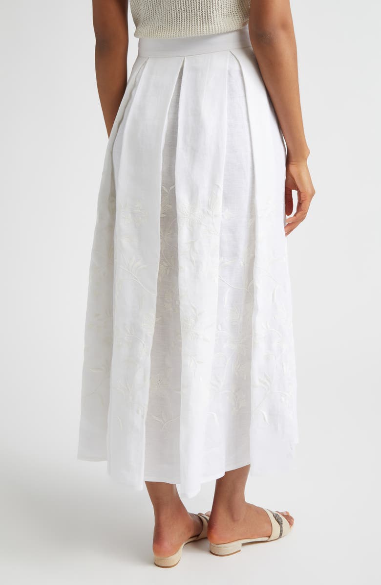 Eleventy Floral Embroidered Linen Skirt, Alternate, color, 01 White