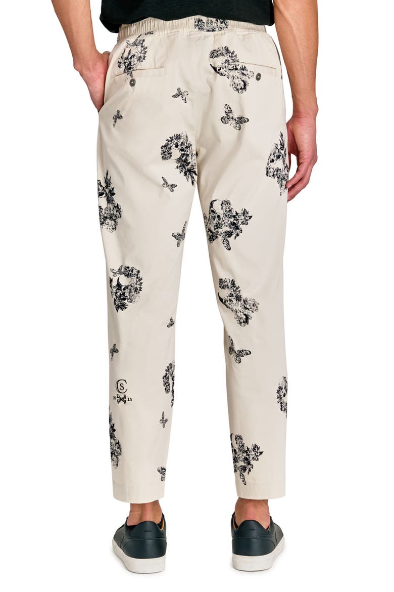 Slim Fit Skull Pleated Drawstring Pants, Alternate, color, ECRU