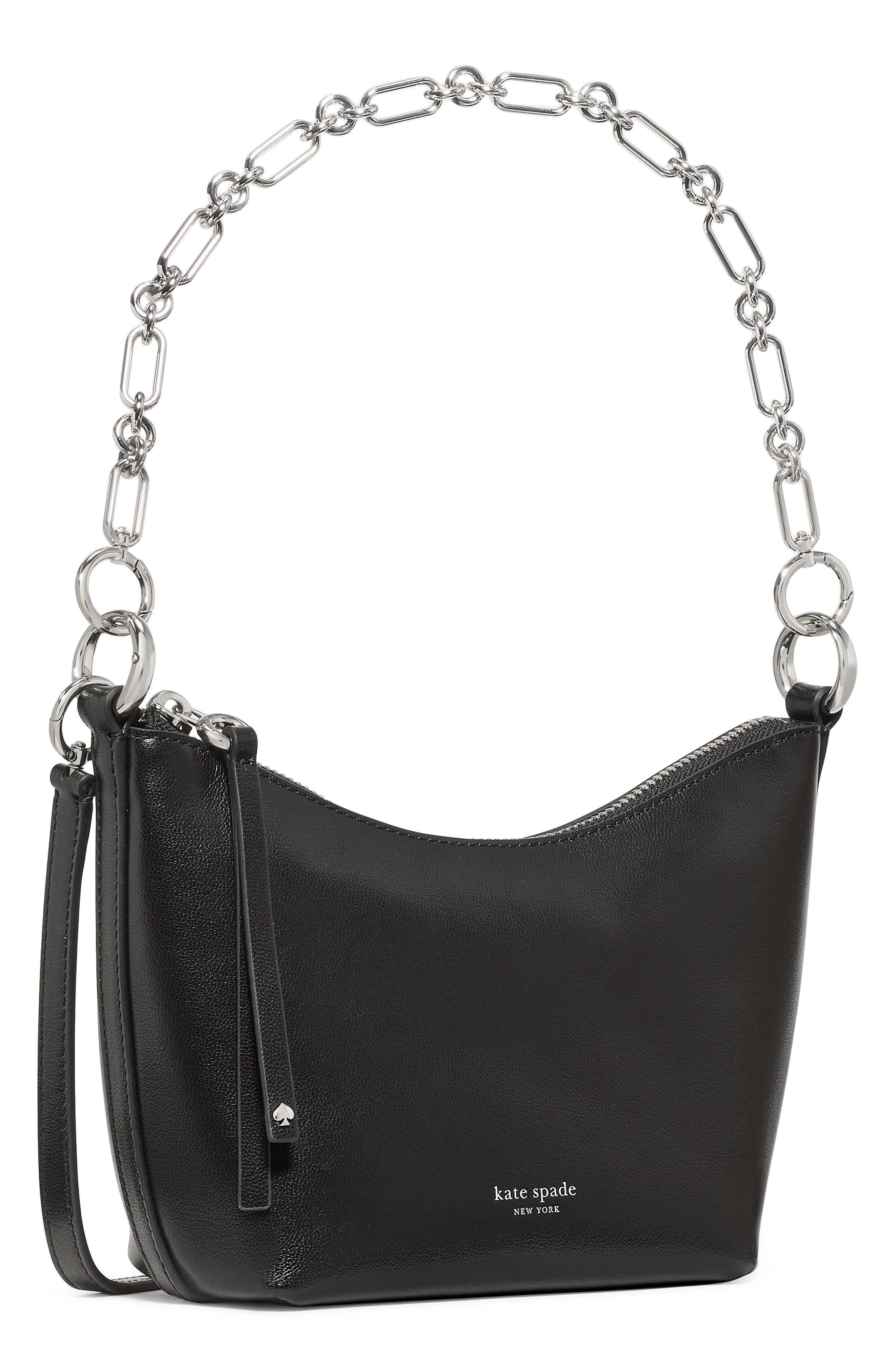 mini halo smooth leather chain shoulder bag, Alternate, color, BLACK