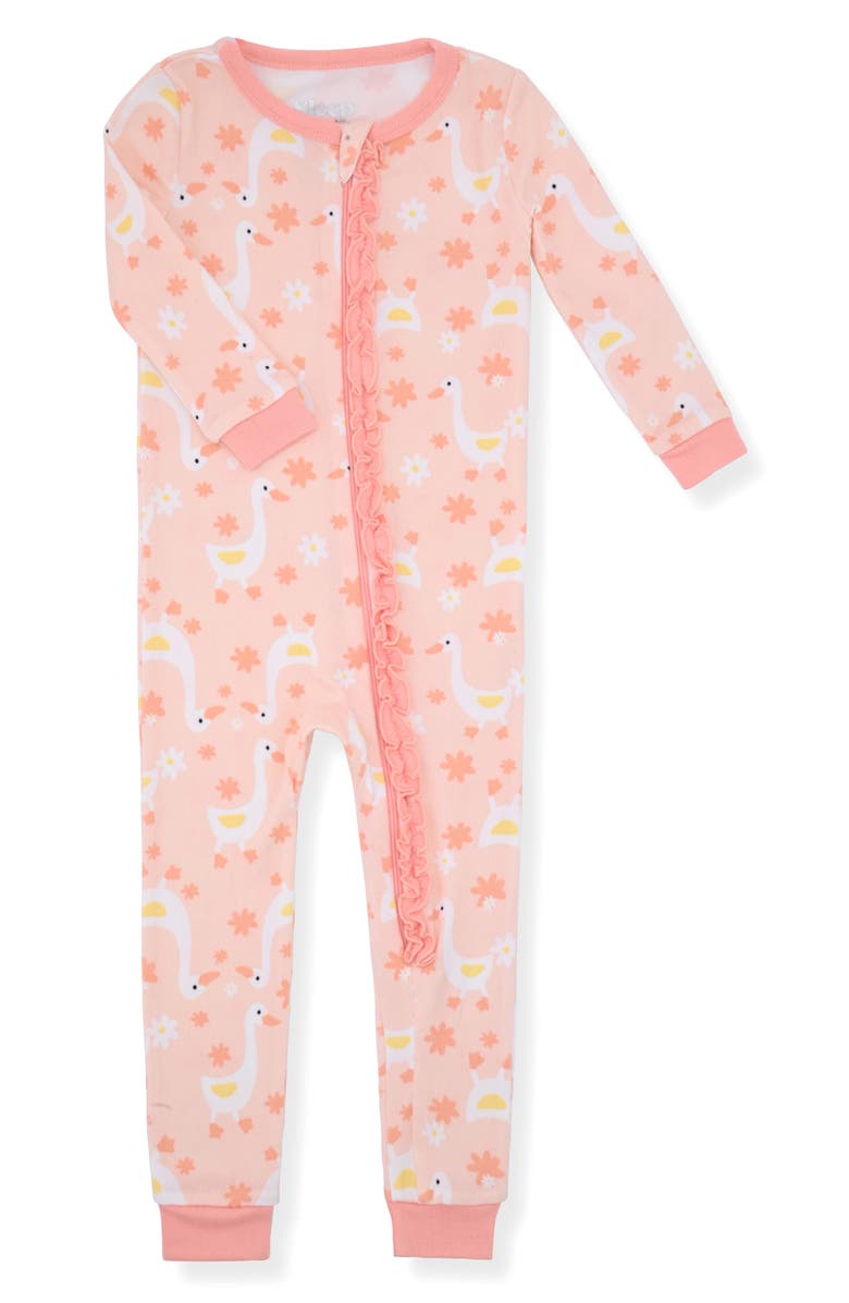 SLEEP ON IT Goose Print Fitted One-Piece Pajamas with Lovey, Alternate, color,