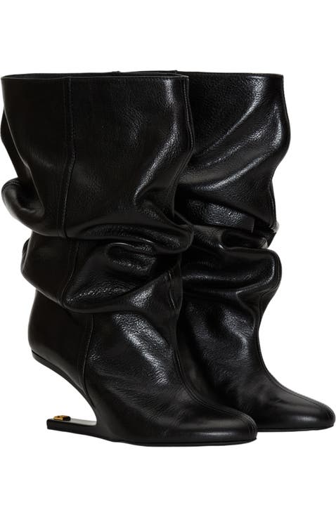 No Wedge textured leather ankle boots