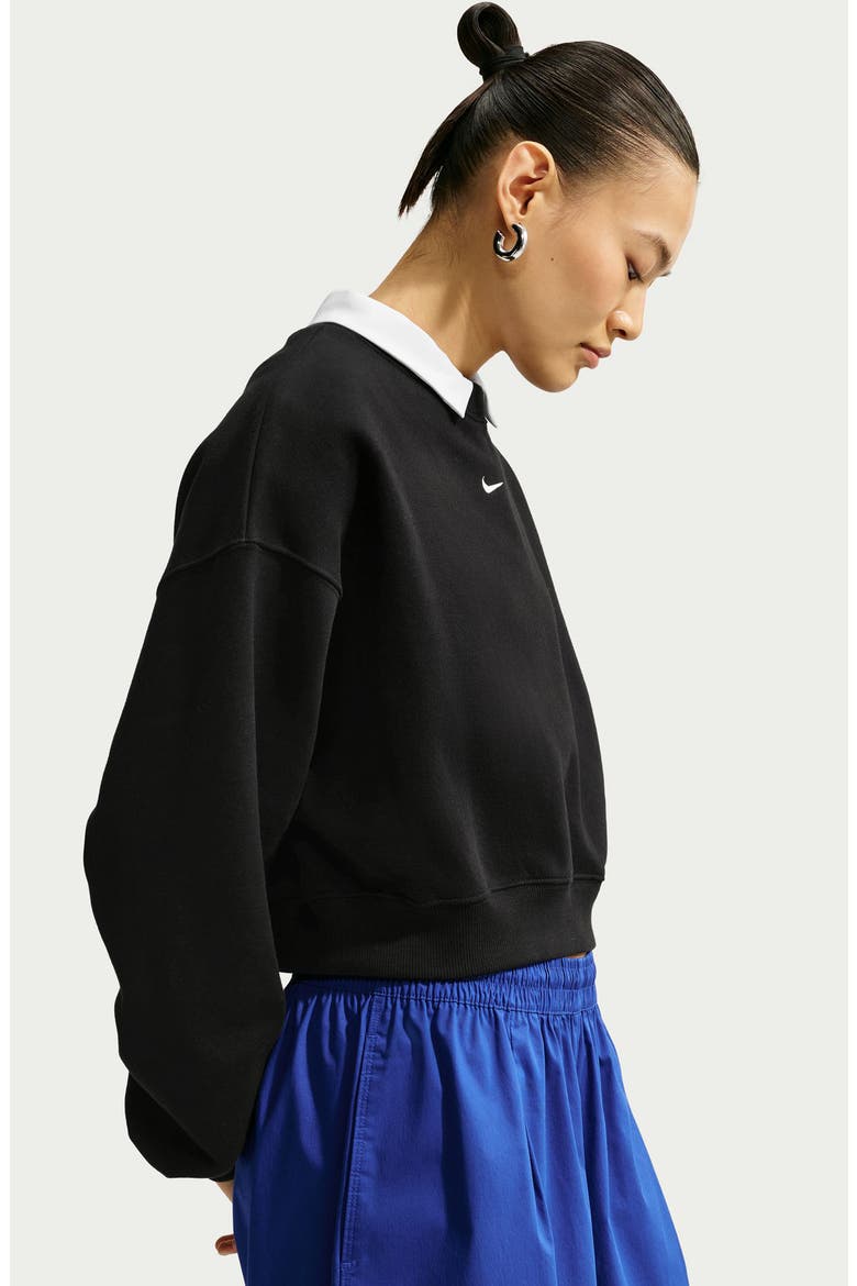Oversized Midweight Fleece Cropped Sweatshirt, Alternate, color, 001 001 TOTAL BLACK/SAIL