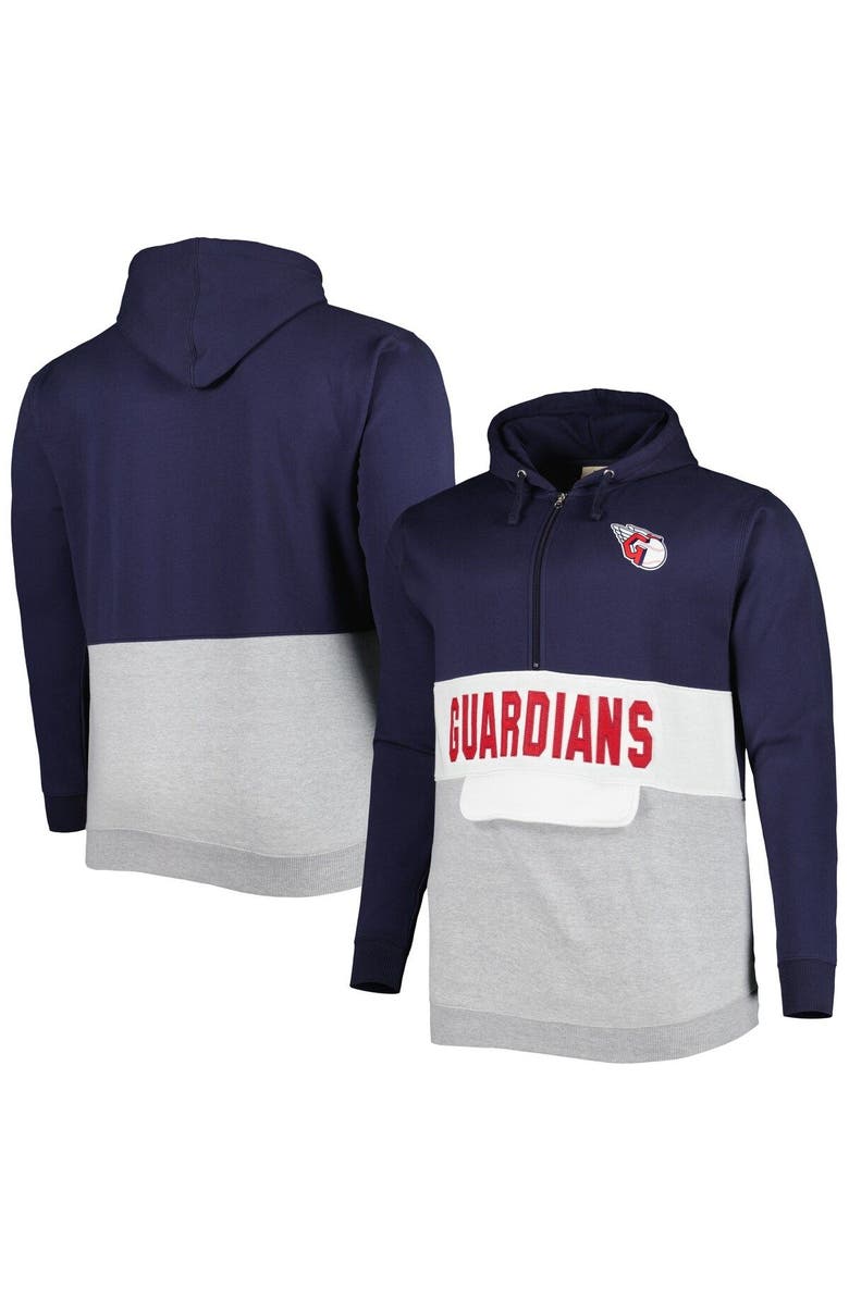 PROFILE Men's Navy/White Cleveland Guardians Big & Tall Fleece Half-Zip Hoodie, Main, color,