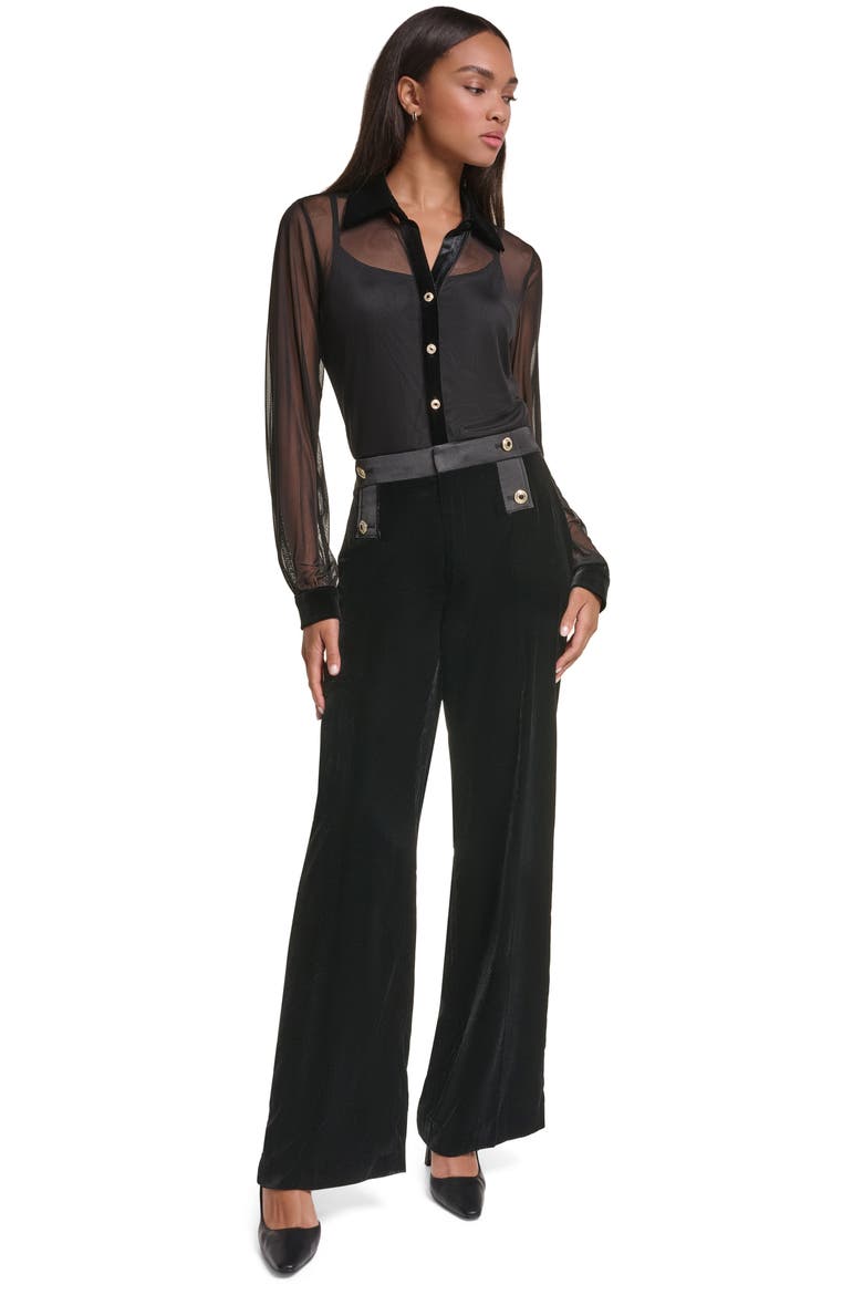 Velvet High Waist Wide Leg Sailor Pants, Alternate, color, BLACK