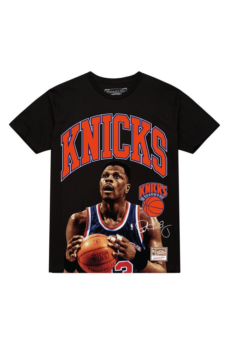Men's Mitchell & Ness Patrick Ewing Black New York Knicks Hardwood Classics Player Arch T-Shirt, Alternate, color, Black