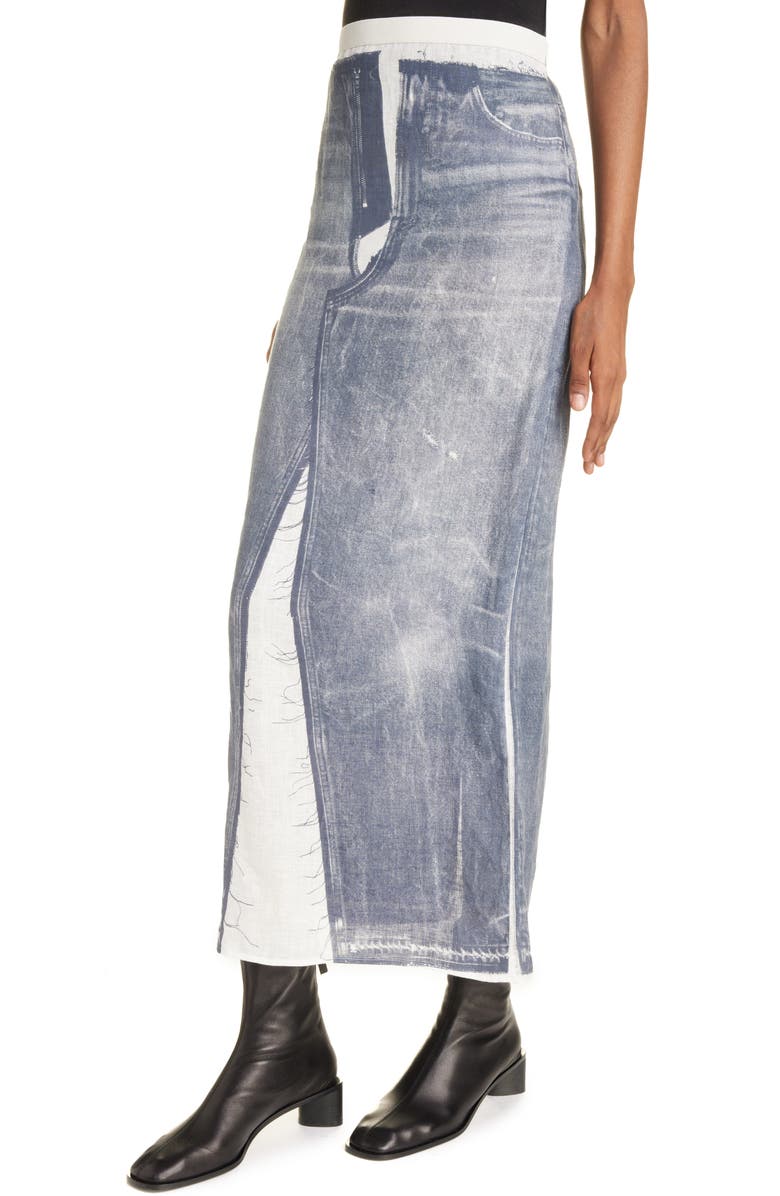 Acne Studios Ippina Trompe l'Oeil Linen Midi Skirt, Alternate, color, 