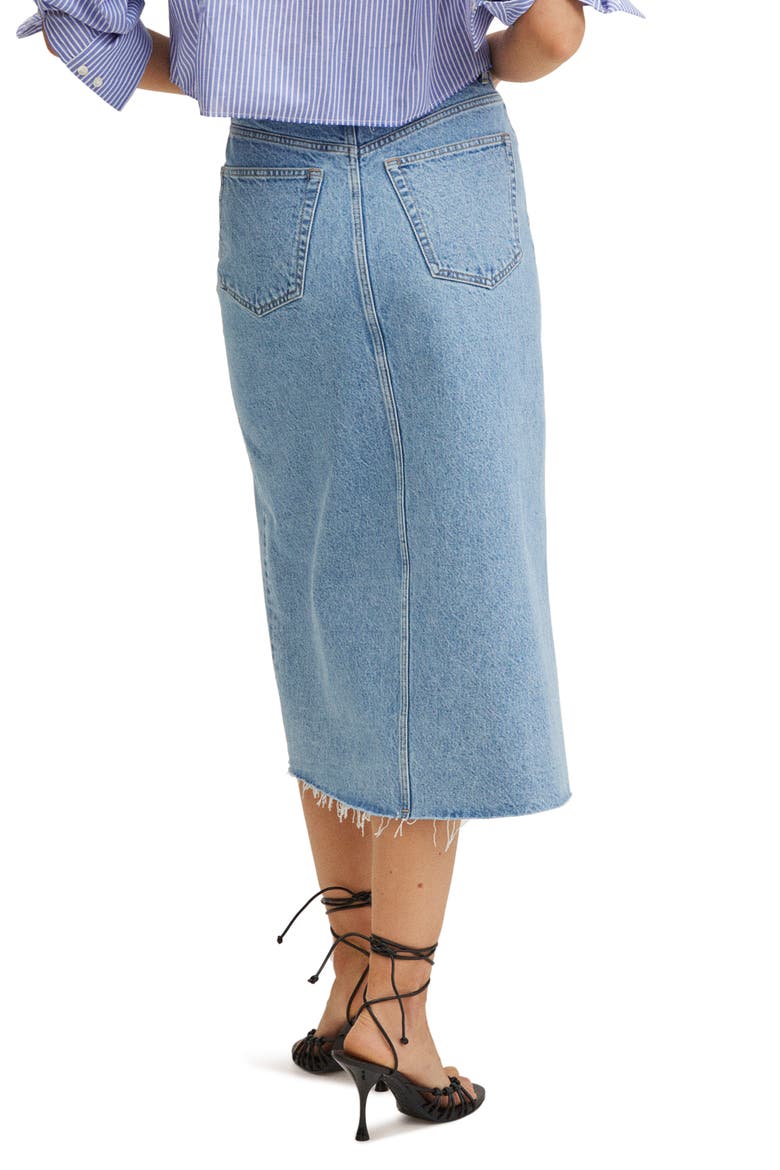 Front Slit Nonstretch Cotton Denim Skirt, Alternate, color, MEDIUM BLUE