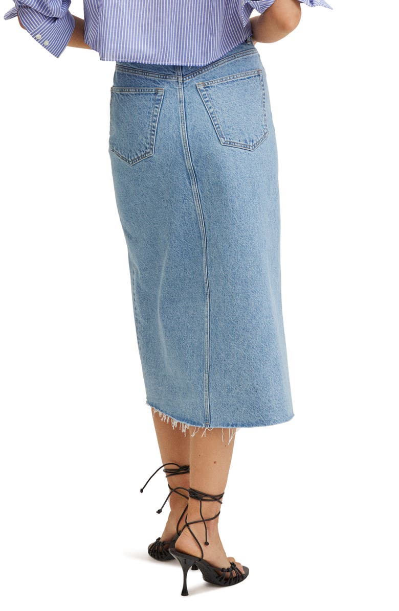 MANGO Front Slit Nonstretch Cotton Denim Skirt, Alternate, color, 
