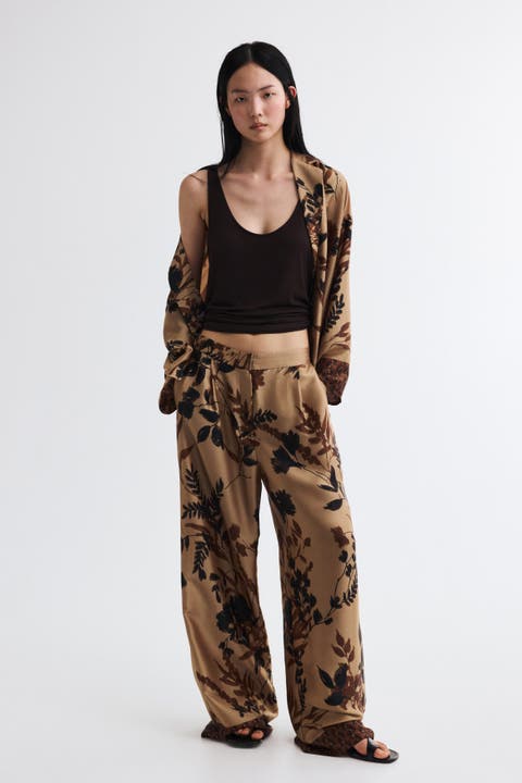 Pleated Satin Twill Pants