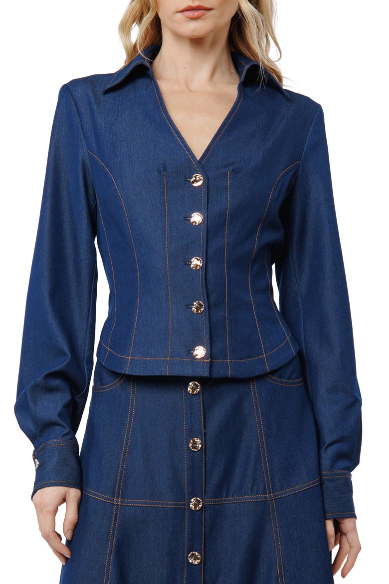Kaylee Princess Seam Denim Button-Up Shirt, Alternate, color, NAVY