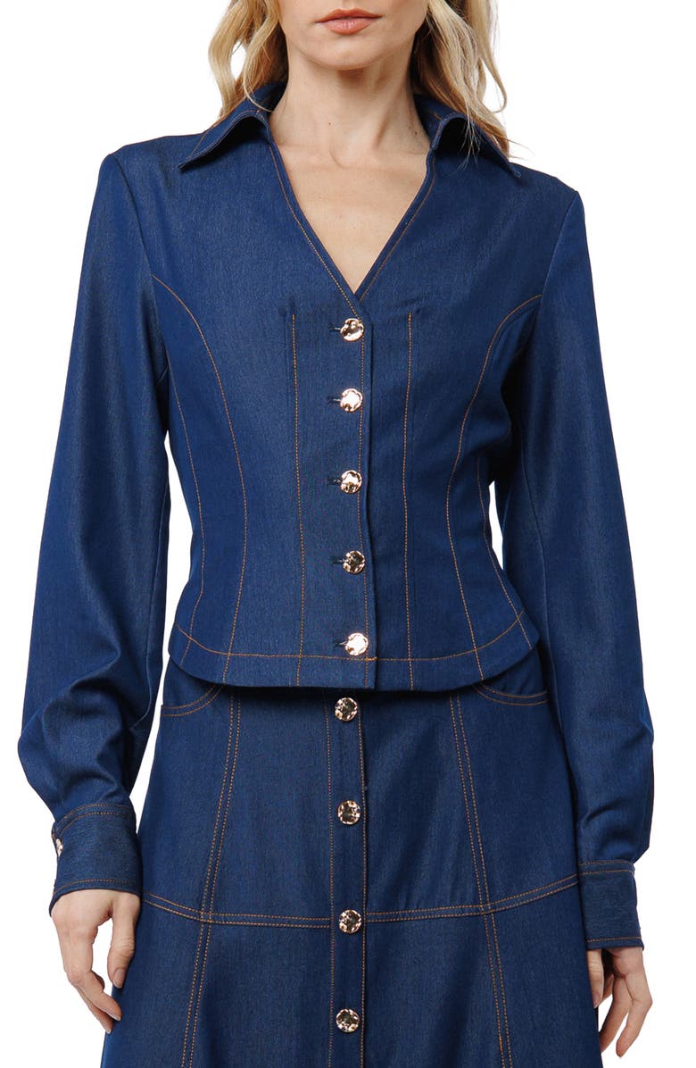 CIEBON Kaylee Princess Seam Denim Button-Up Shirt, Alternate, color, Navy