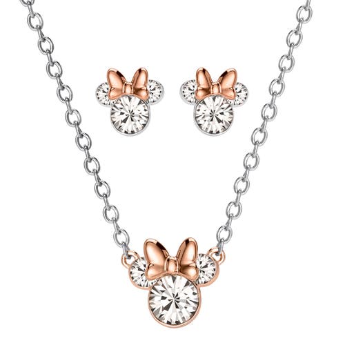 Disney Crystal Necklace And Matching Stud Earrings In Metallic