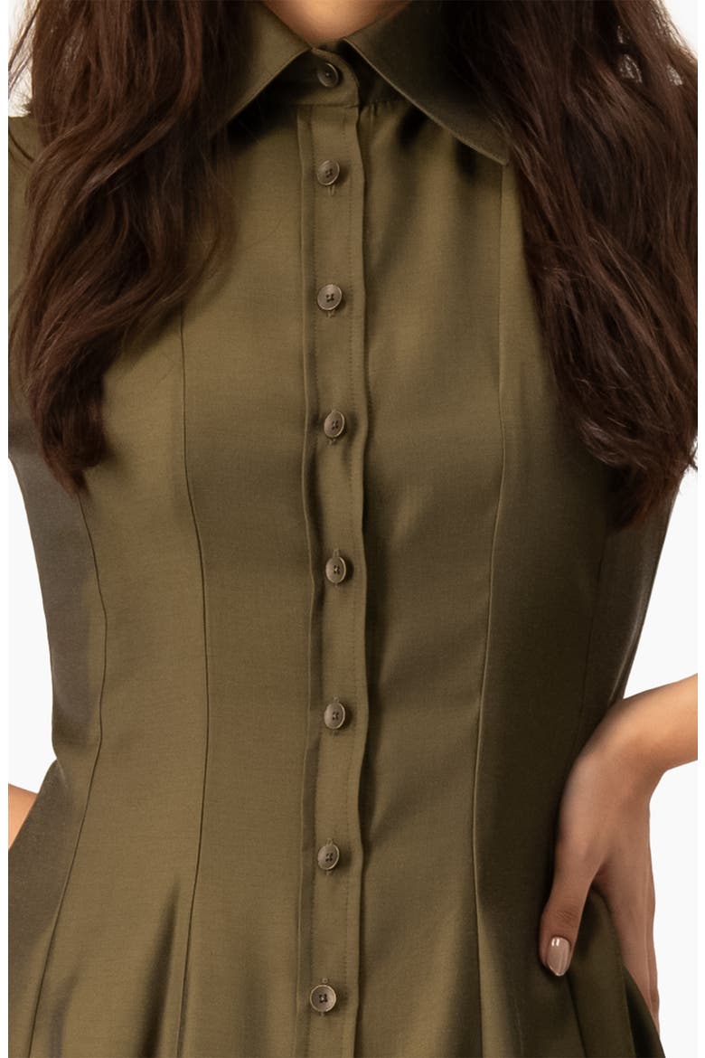 Short Sleeve Midi Dress with Button-Front Fit-and-Flare Shirtdres, Alternate, color, Olive Green