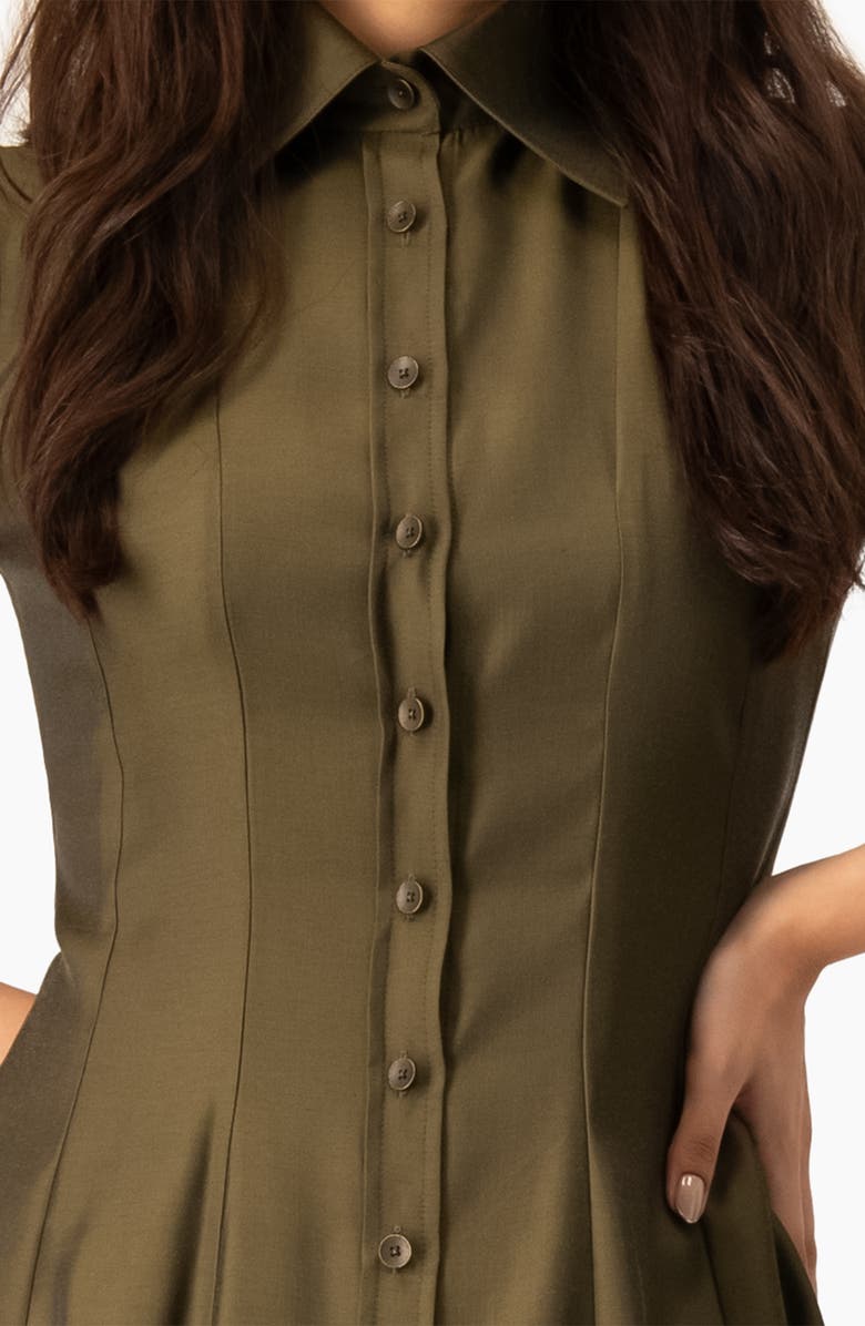 IVONNE Short Sleeve Midi Dress with Button-Front Fit-and-Flare Shirtdres, Alternate, color, Olive Green