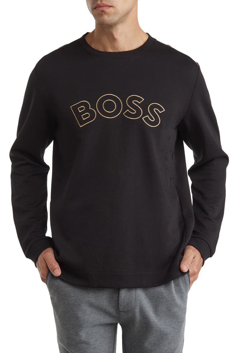 Salbo Block Letter Crewneck Pullover, Main, color, BLACK