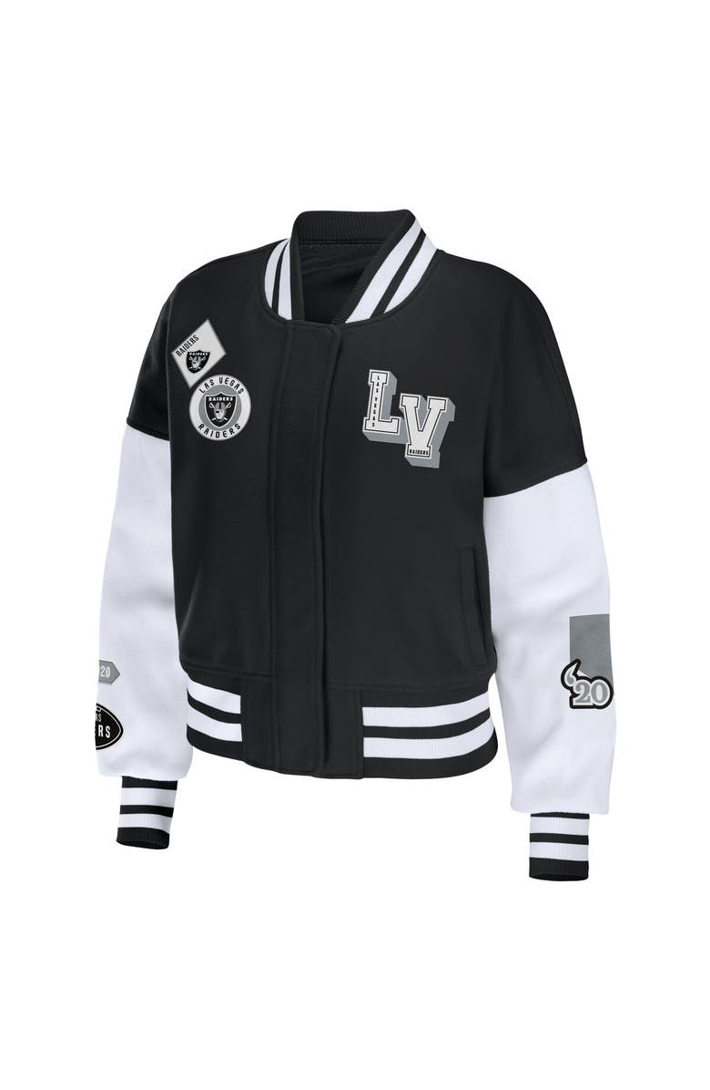 WEAR by Erin Andrews Women's WEAR by Erin Andrews Black/White Las Vegas Raiders Full-Zip Varsity Jacket, Alternate, color, Black