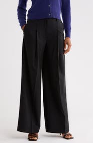 Theory Wide Leg Pleated Wool Blend Trousers