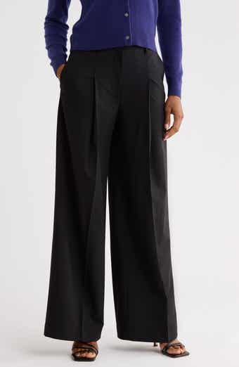 Wide Leg Pleated Wool Blend Trousers