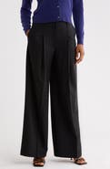 Theory Wide Leg Pleated Wool Blend Trousers