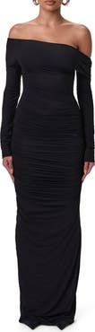 Naked Wardrobe Ruched Off the Shoulder Long Sleeve Maxi Dress