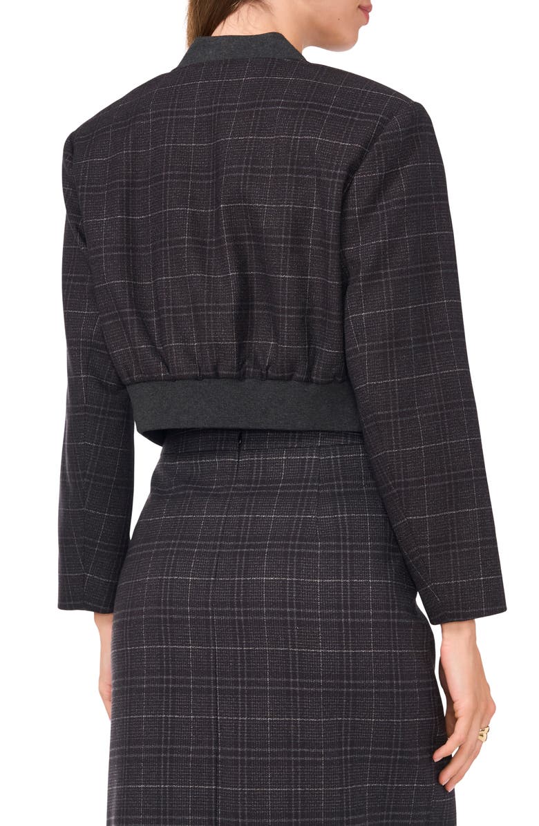 Vince Camuto Windowpane Plaid Crop Bomber Jacket, Alternate, color, Rich Black