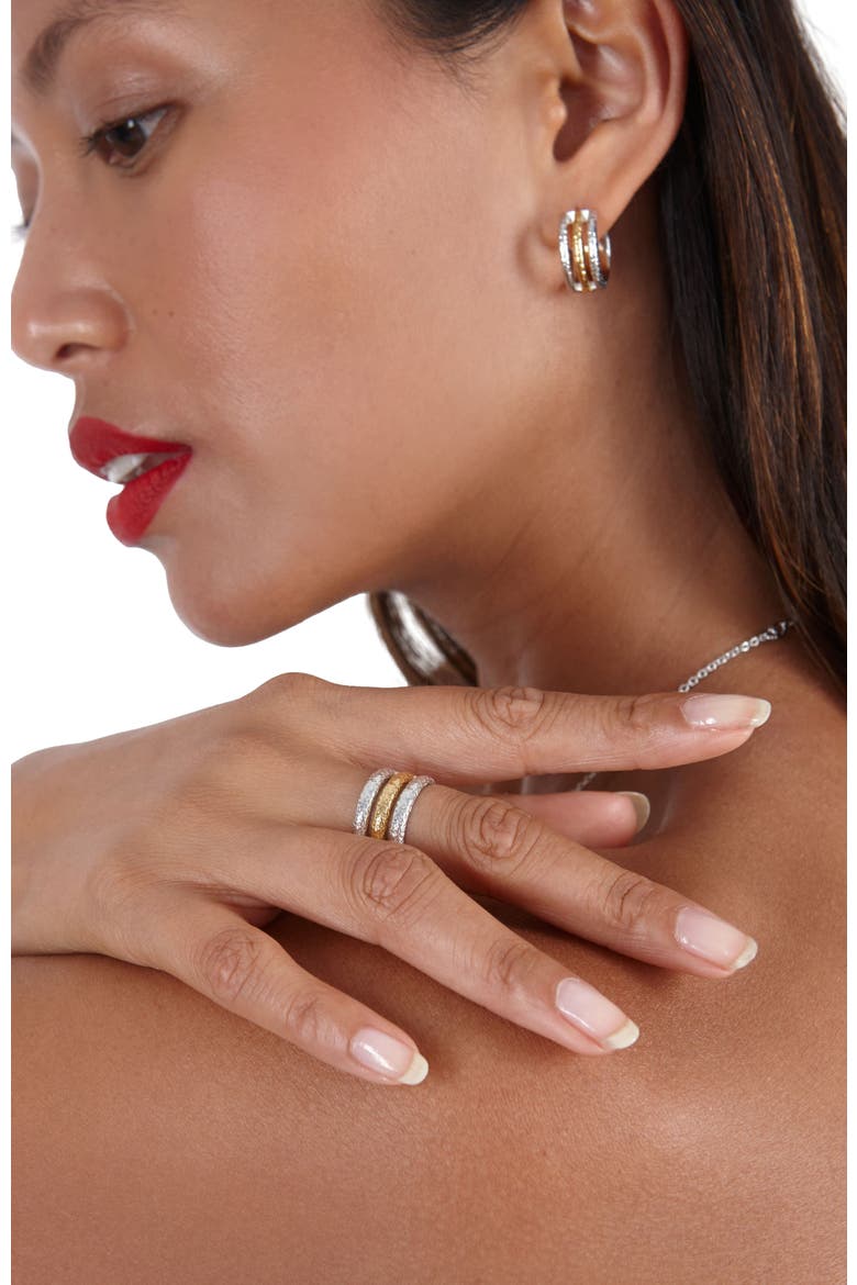 Multi Finish Triple Hoops, Alternate, color, Sterling Silver
