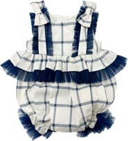 Petite Maison Kids Checkered Linen Ruffle Romper