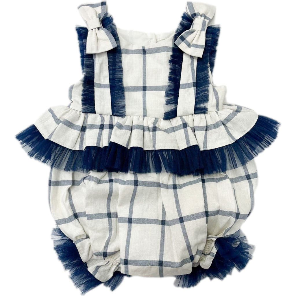 Petite Maison Kids Checkered Linen Ruffle Romper in Navy Checkered  product