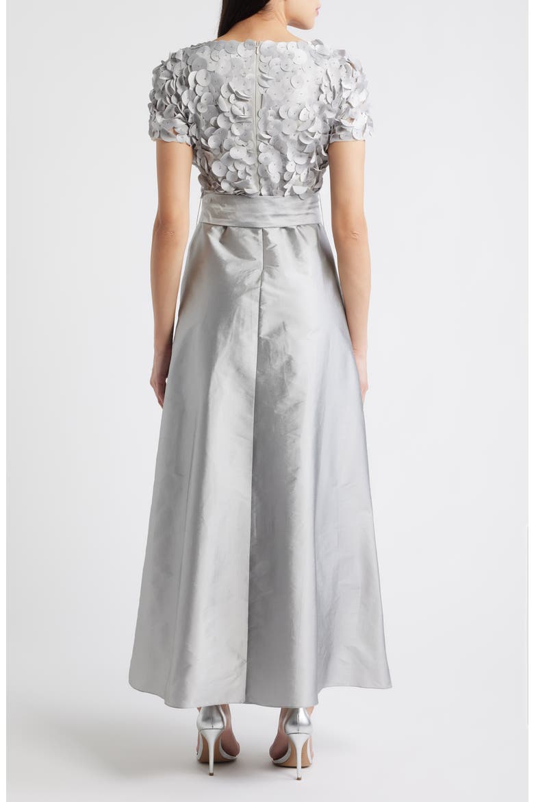 3D Beaded Paillette Bodice Taffeta A-Line Gown, Alternate, color, SILVER