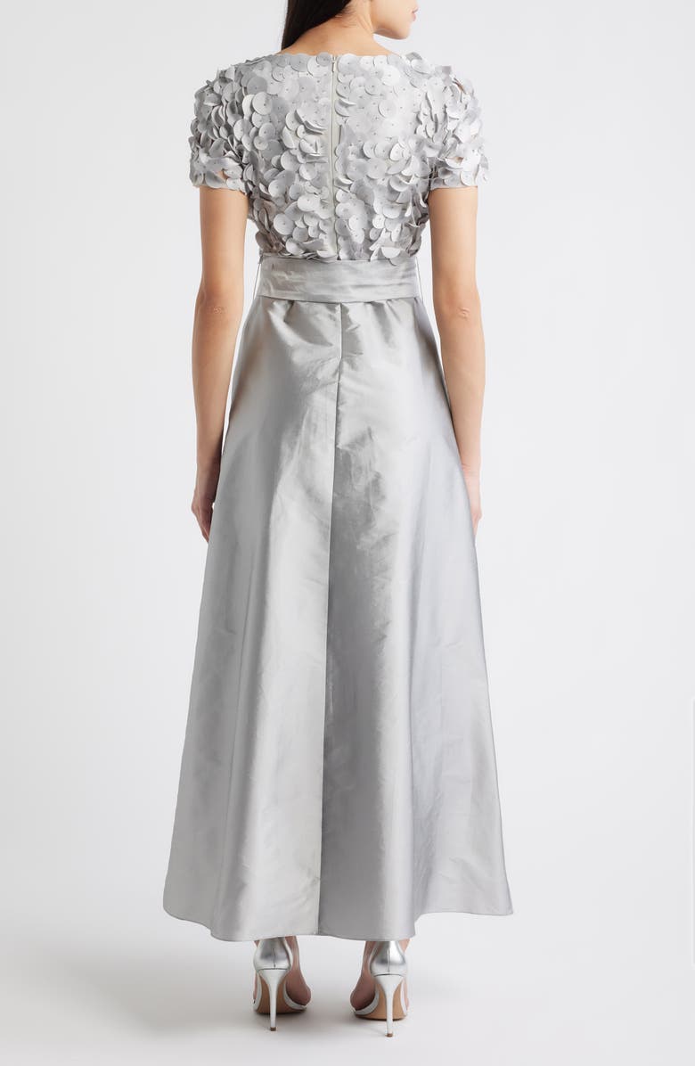 Pisarro Nights 3D Beaded Paillette Bodice Taffeta A-Line Gown, Alternate, color, Silver