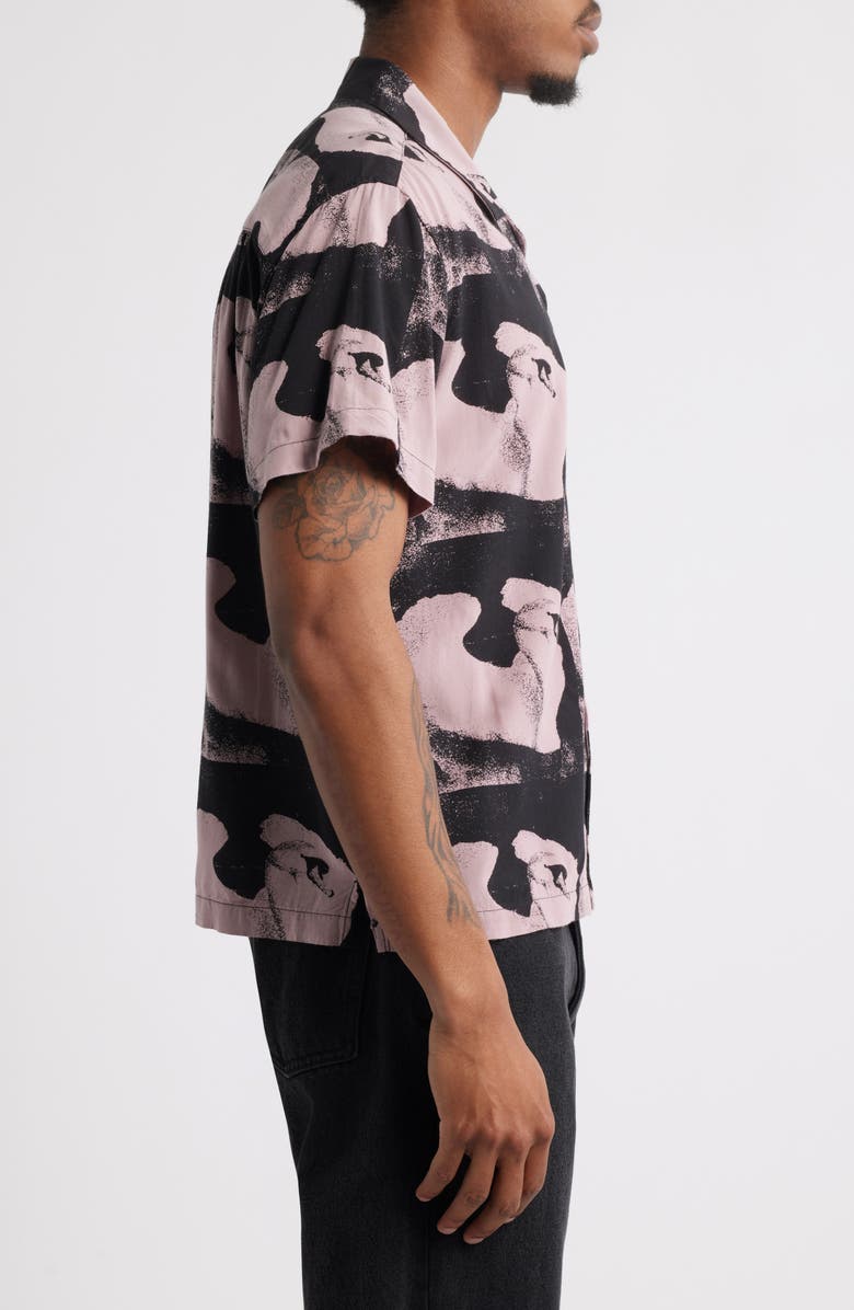 Obey Ambre Abstract Print Camp Shirt, Alternate, color, Mauve Multi