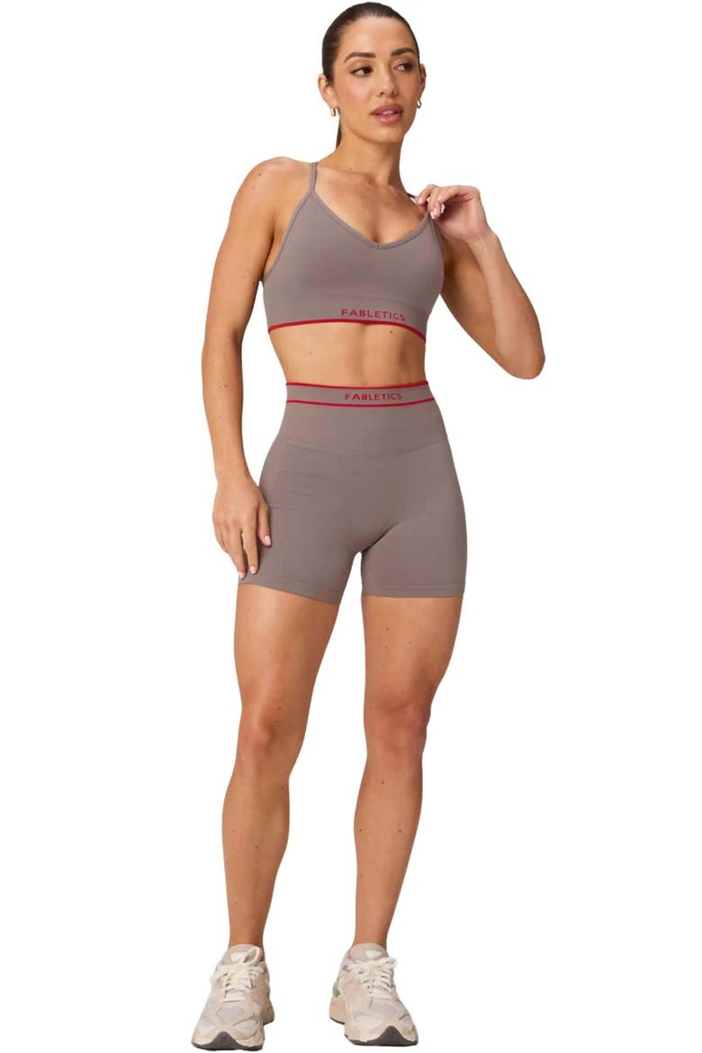 Seamless V-Neck Low Impact Bra, Alternate, color, Desert Shadows/Heated Red