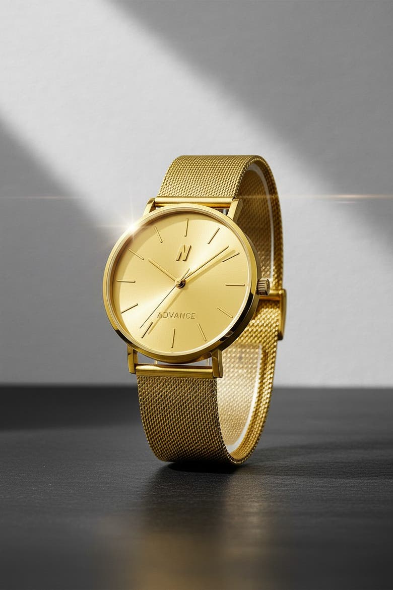 Advance Champagne Gold Mesh Strap Watch, 36MM, Alternate, color, Champagne Gold