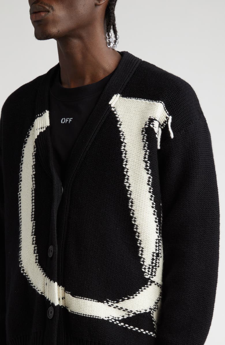 Off-White OW Maxi Logo Wool Intarsia Cardigan, Alternate, color,