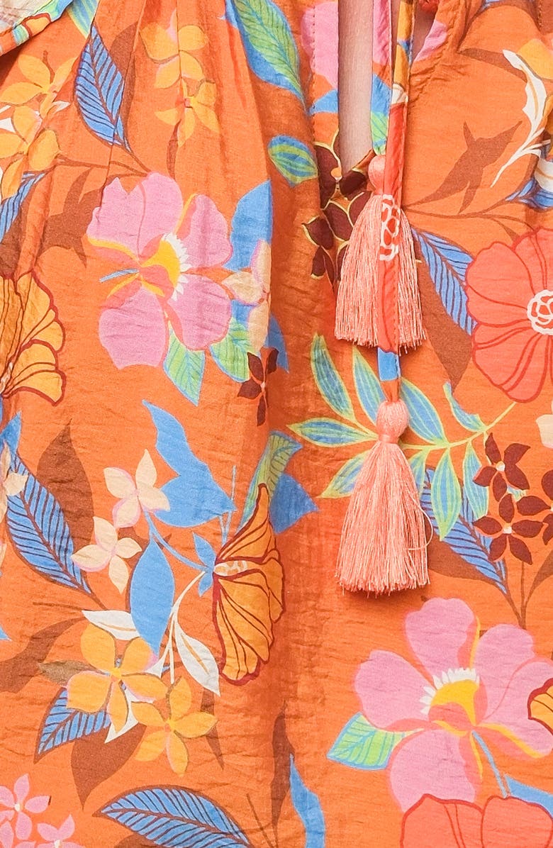 FLYING TOMATO Printed Split Neck Top, Alternate, color, Camel