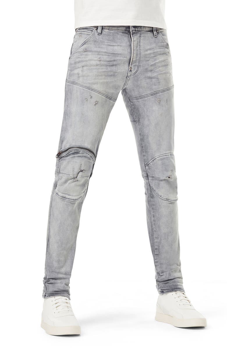 G-STAR 5620 3D Zip Knee Distressed Skinny Jeans, Main, color, 