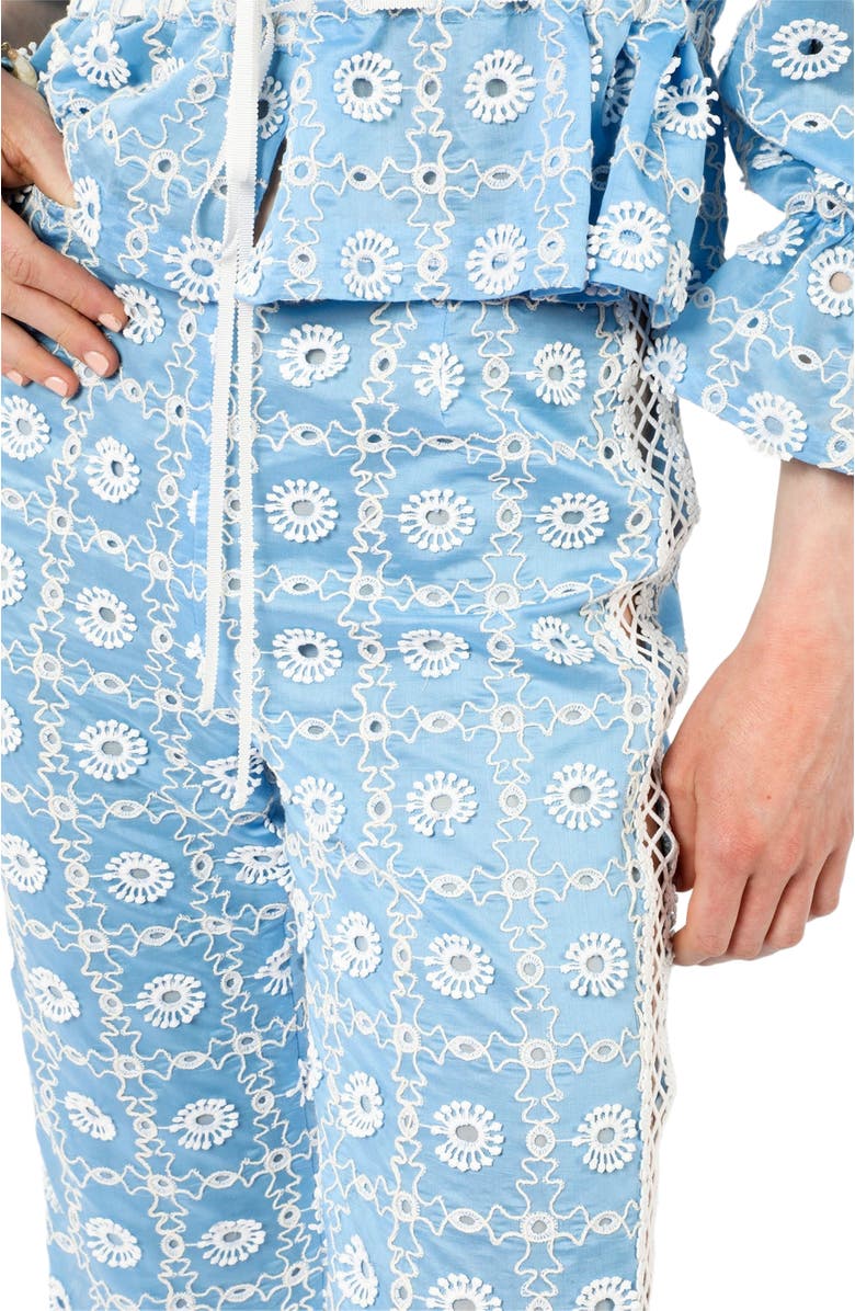 Anna Sui Lattice Lace Embroidery Capri Pants, Alternate, color, Baby Blue