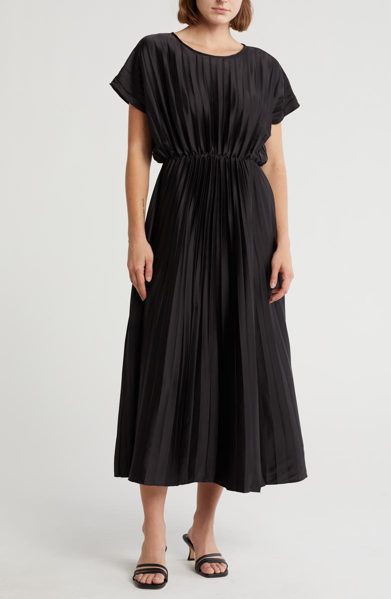 Lush Cap Sleeve Pleated Satin Midi Dress | Nordstromrack