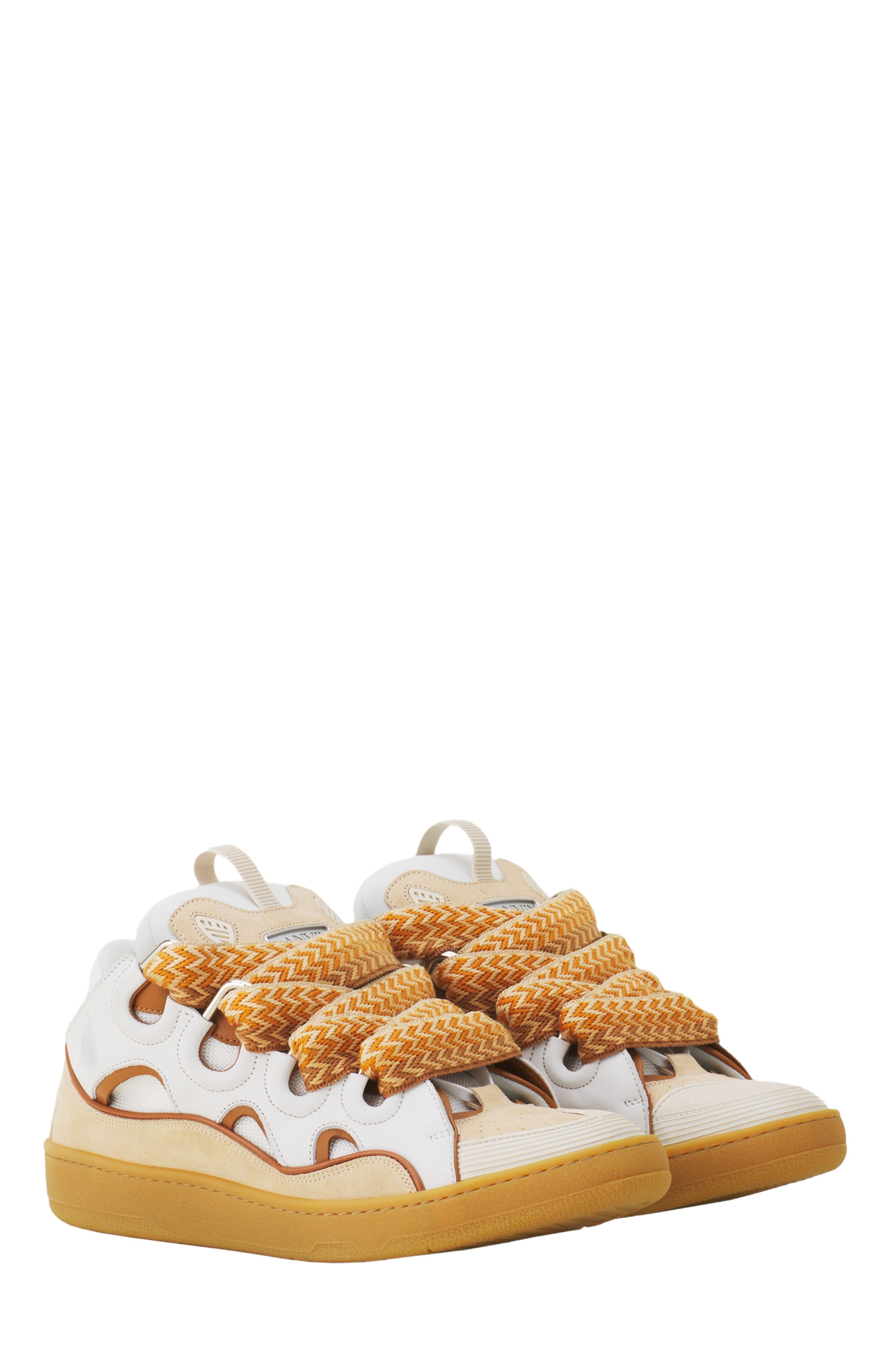 Lanvin Curb Leather Sneakers, Alternate, color, Optic White/Honey