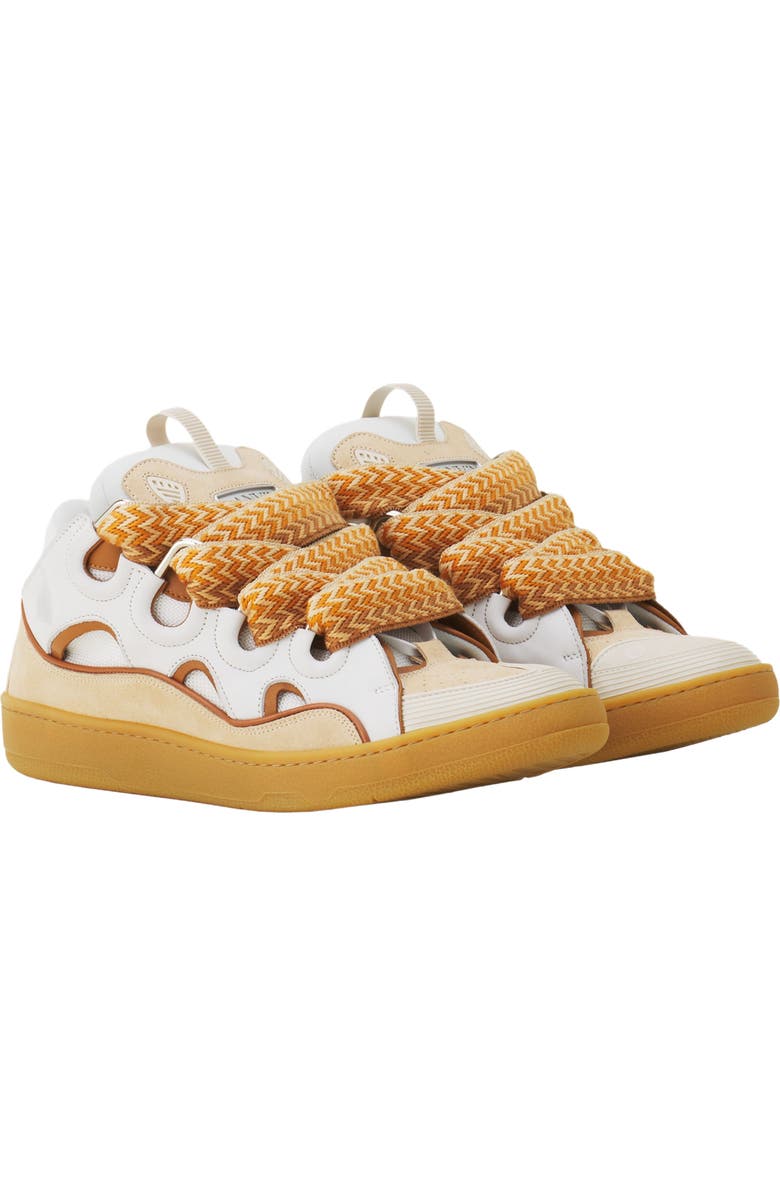 Lanvin Curb Leather Sneakers, Alternate, color, Optic White/Honey