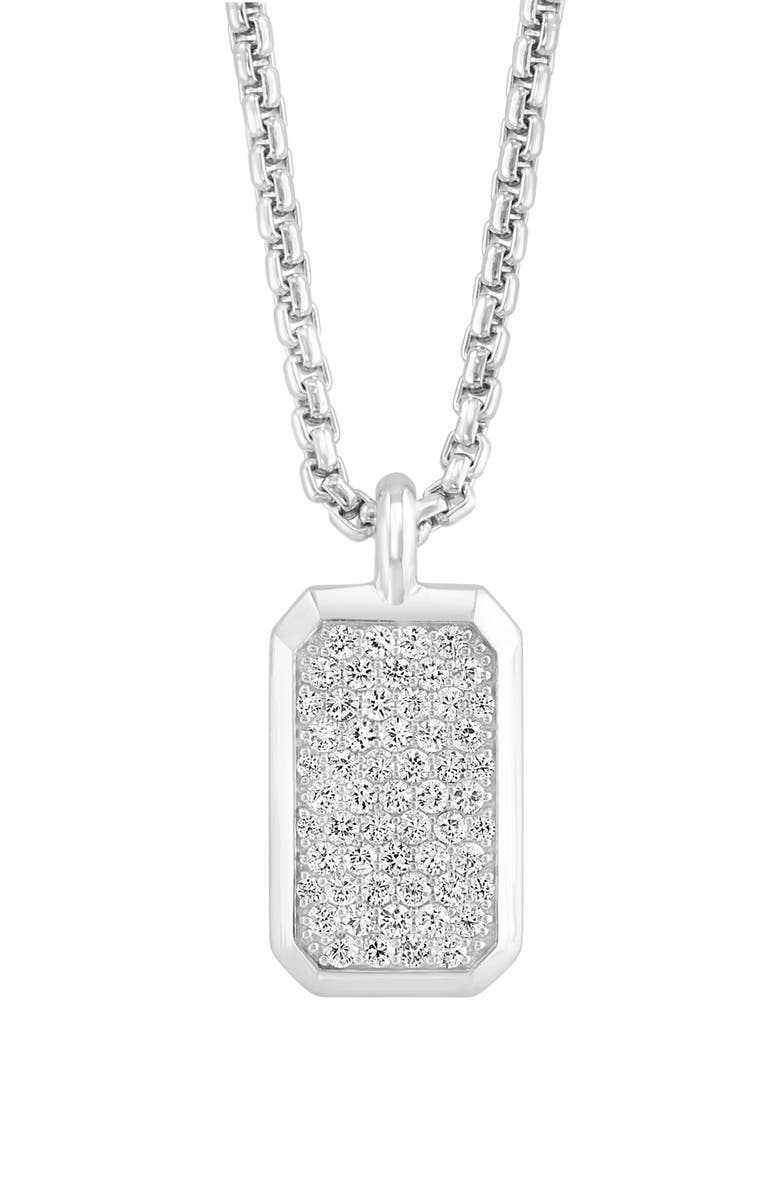EFFY Sterling Silver White Sapphire Dog Tag Pendant Necklace, Main, color, White