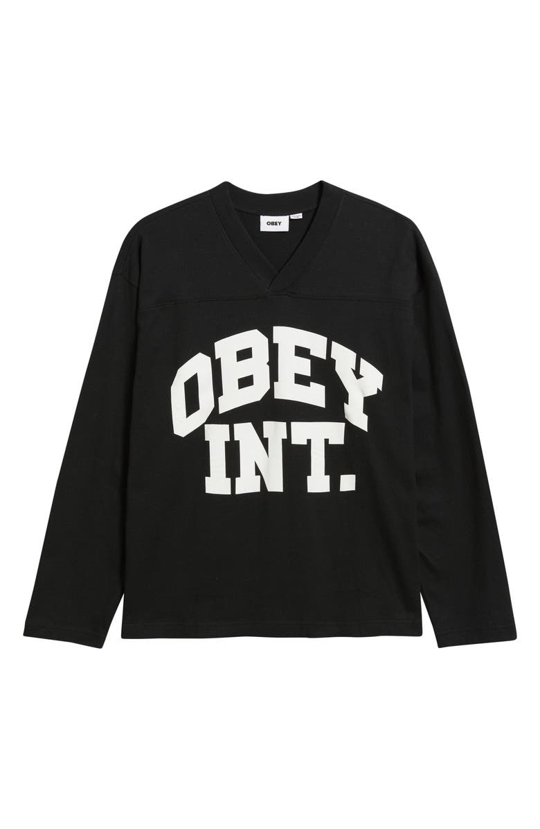 Obey Logo Graphic Football Jersey, Alternate, color, Black